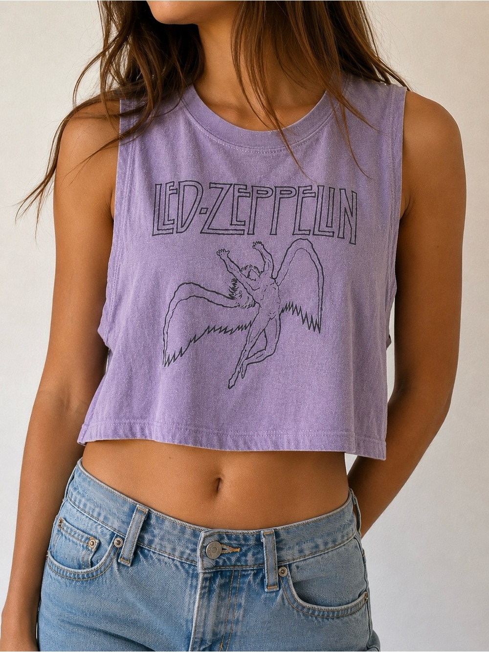Led Zeppelin Purple Cropped Tank Top Muscle Tee (Juniors Medium)